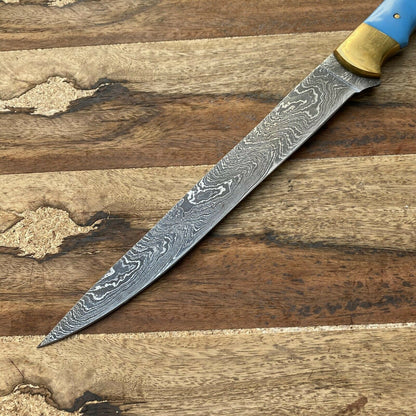 HS-268 CUSTOM HAND FORGE DAMASCUS STEEL HUNTING CAMP FILLET KNIFE RESIN