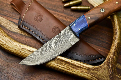 HS-624 Handmade Damascus Skinning Blade Camping Full Tang Knife