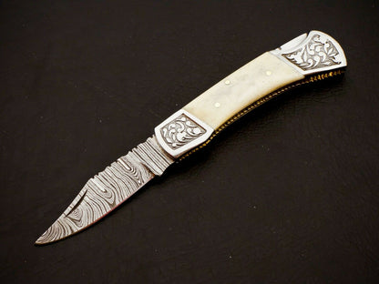 HS-1109 Custom Hand Forged Damascus Steel Back Lock Resin Handle Knife