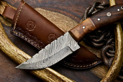 HS-682 Custom Handmade Damascus Steel Skinner Knife - Beautiful Wood Handle