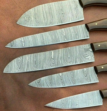 HS-147 '' HANDMADE DAMASCUS STEEL CHEF KITCHEN KNIVES SET