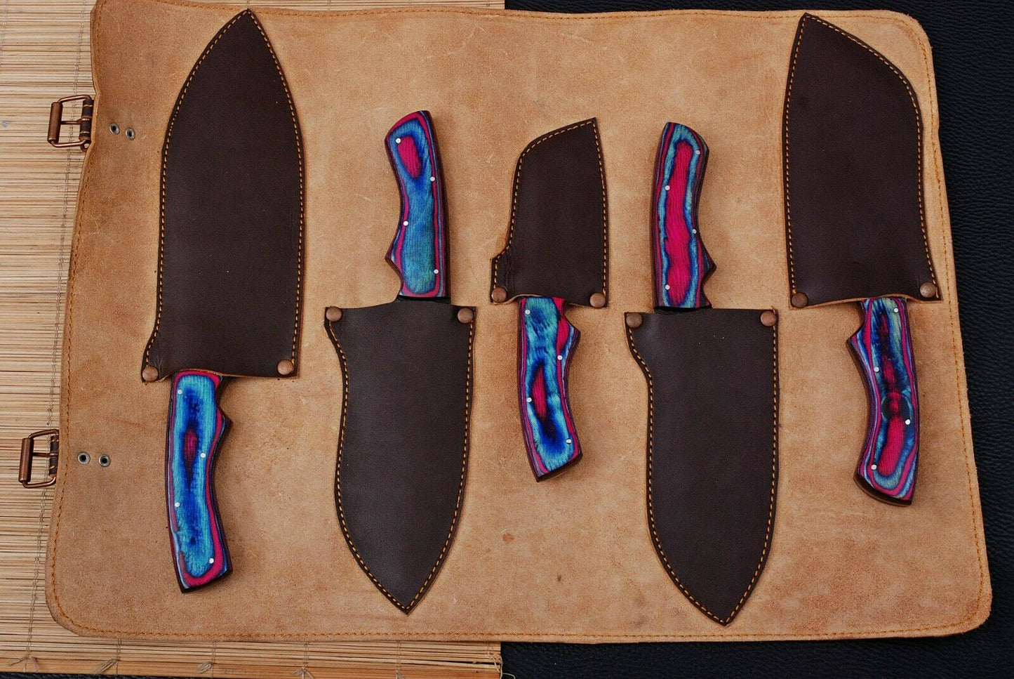HS-187 Custom Handmade High Carbon Steel Chef-Kitchen Knife Set With Hard Wood Handle