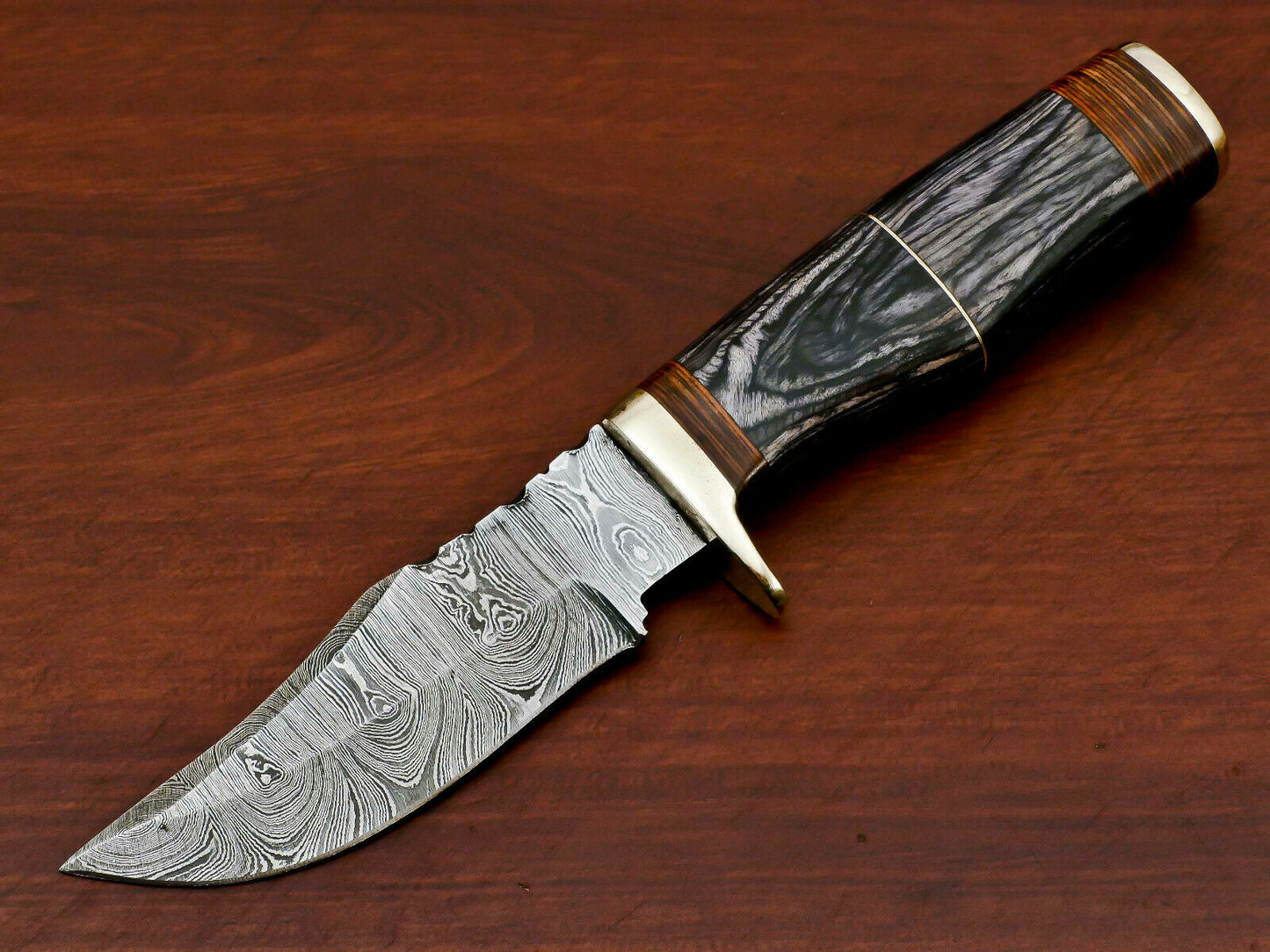 HS-562 HANDMADE DAMASCUS CUSTOM PAKKA WOOD HUNTING KNIFE - BRASS GUARD