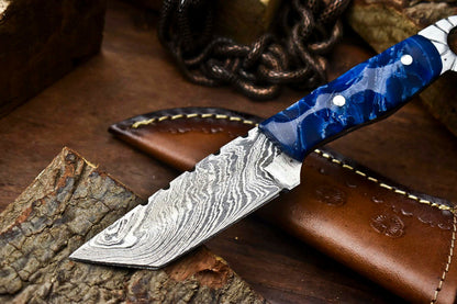 HS-649 Custom Handmade Damascus Hunting Skinning Blade Hunter Camping Full Tang Knife