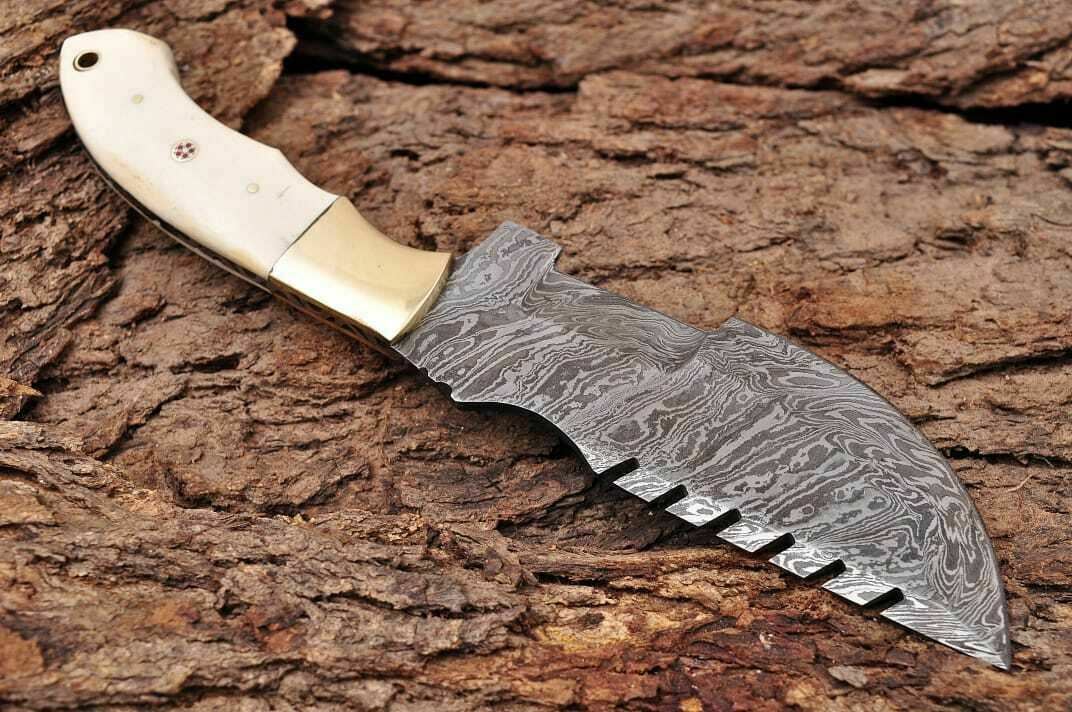 HS-934 Custom Handmade Damascus Steel Tracker-Hunting Knife With Camel Bone Handl