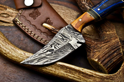 HS-694 Custom Handmade Damascus Steel Skinner Knife - Beautiful Hard Wood Handle