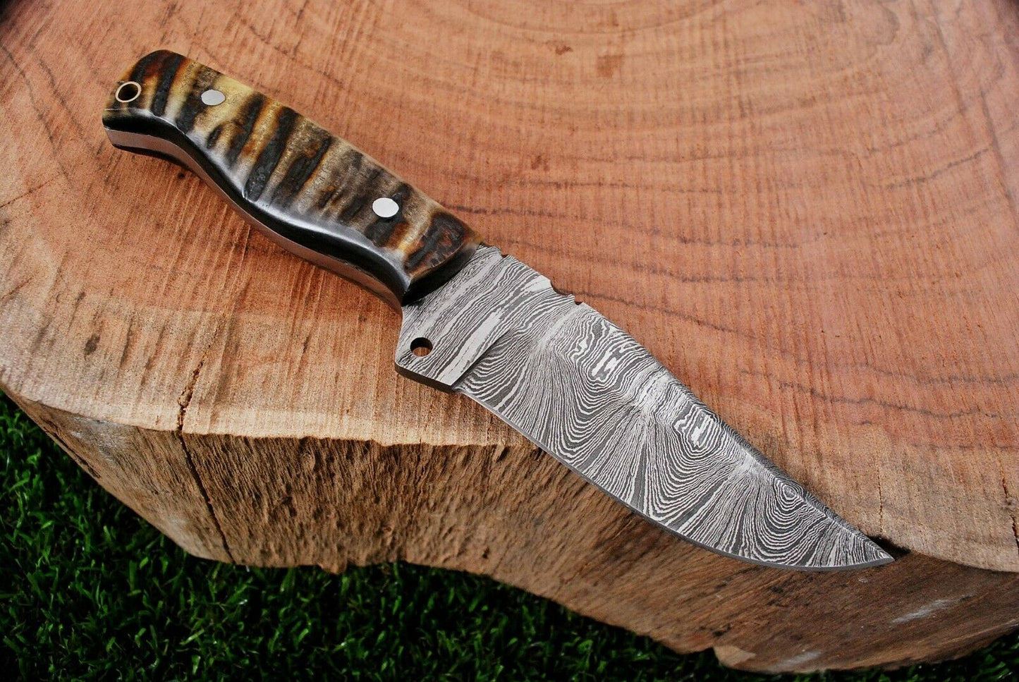 HS-364 '' 8.5" Handmade Damascus Steel Ram Horn Handle Hunting Skinner Knife