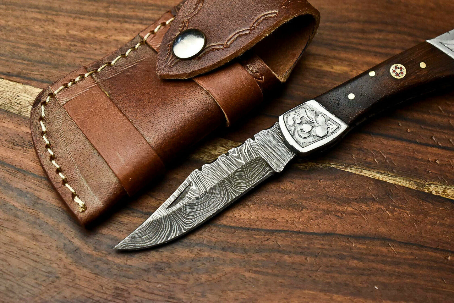 HS-1130 '' Hand Made Damascus Steel Blade Back Lock Folding Knife