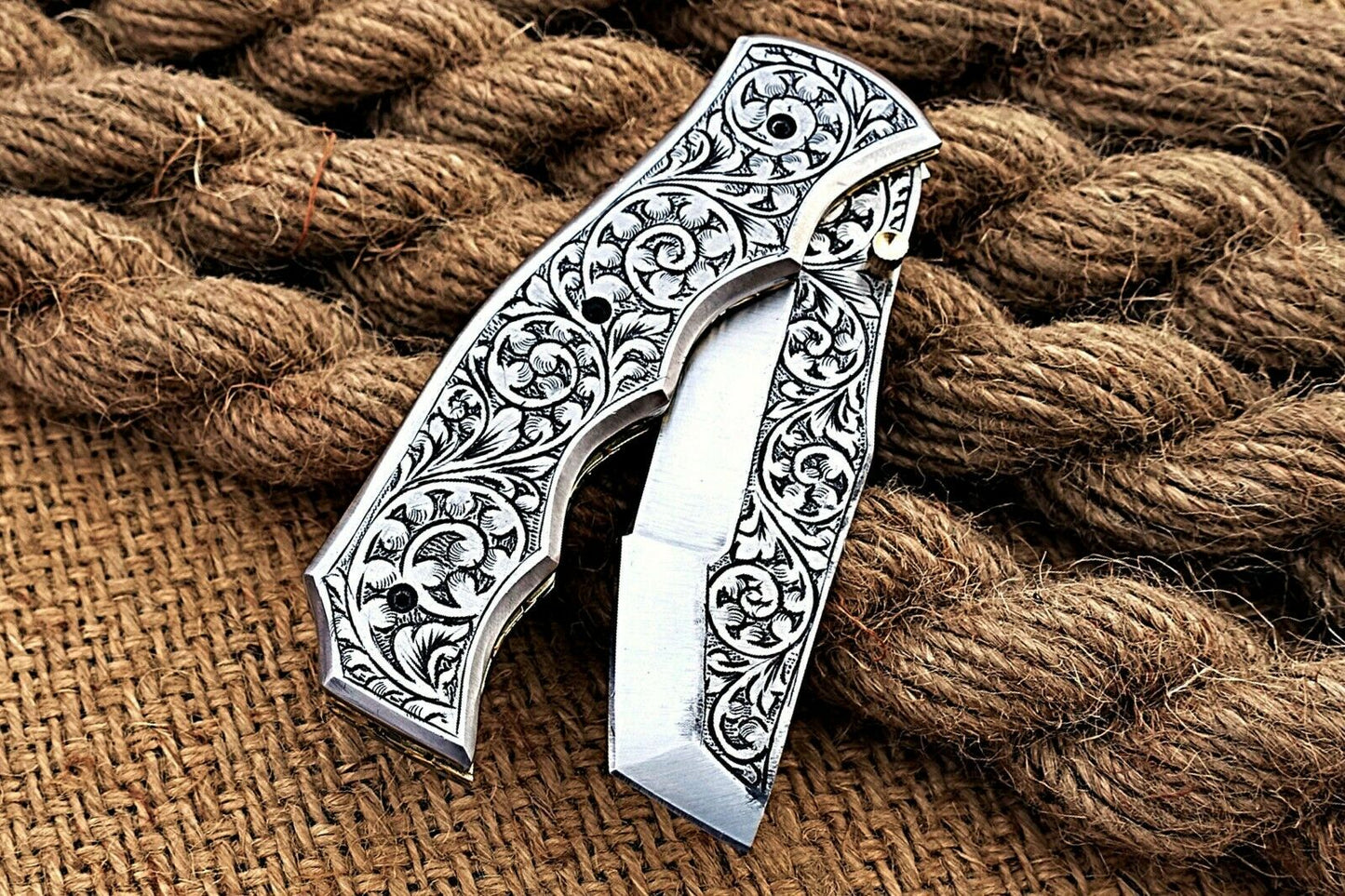 Custom Hand Engraved Folding-Pocket Knife Life Time Used With Engraved Handle