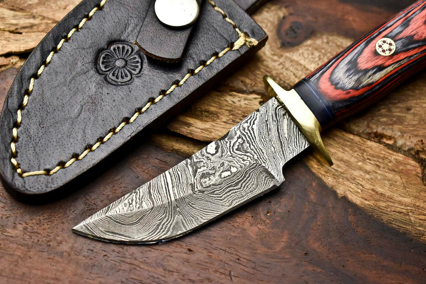 HS-398 | Custom Hand Made Damascus Steel Blade Hunting Miniature Knife | HARD WOOD