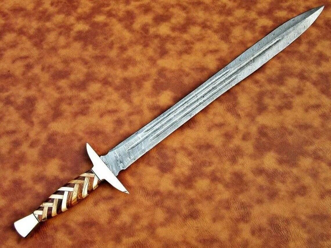 Damascus Steel Sword 32" – Brass & Wood Handle | HS-1091