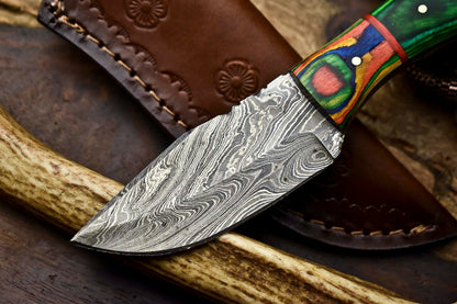 HS-679 Custom Handmade Damascus Steel Skinner Knife - Beautiful Hard Wood Handle
