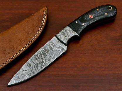 HS-374 HANDMADE DAMASCUS CUSTOM PAKKA WOOD HANDLE SKINNING CAMPING KNIFE