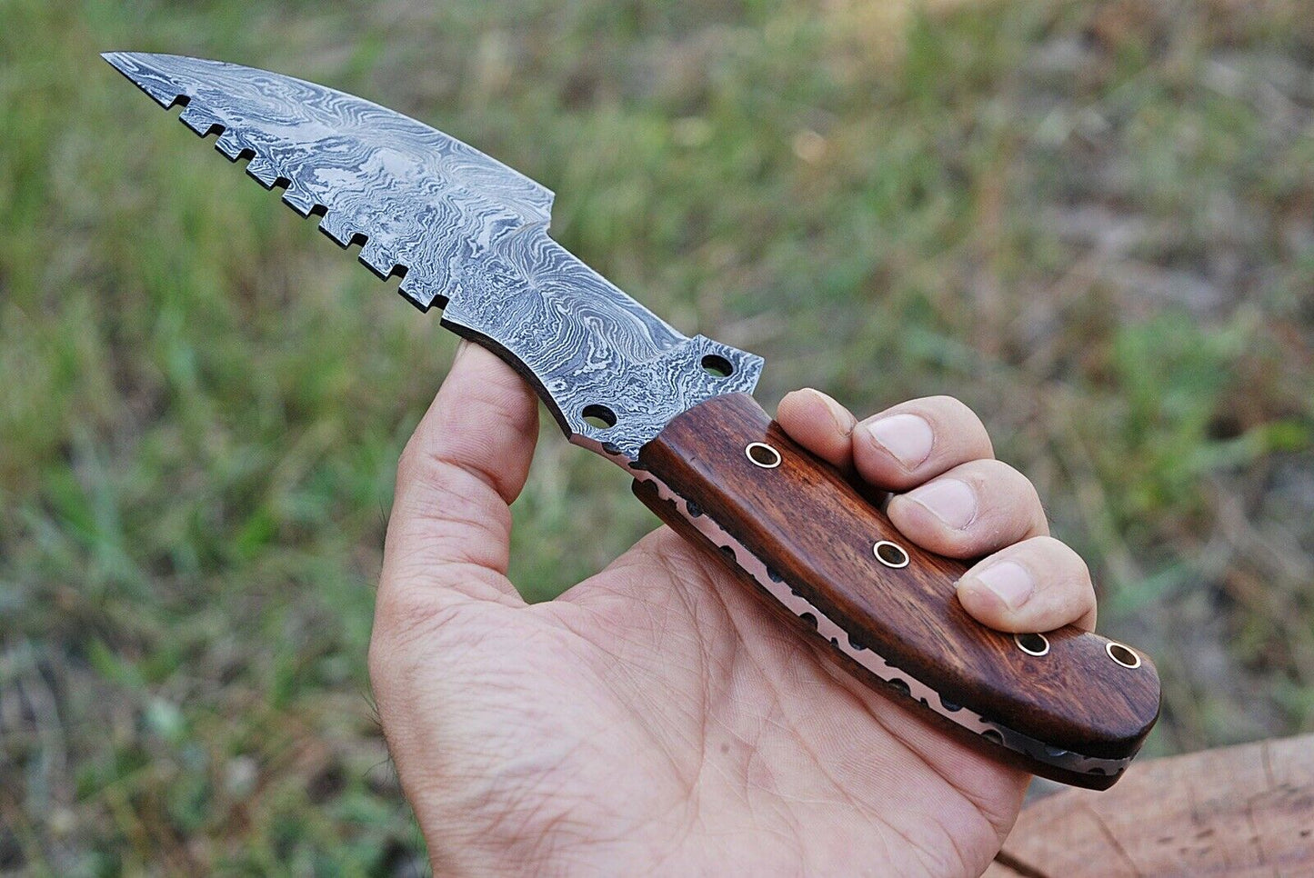 HS-941 Custom Handmade Damascus Hunting Tracker Knife WithWood Handle