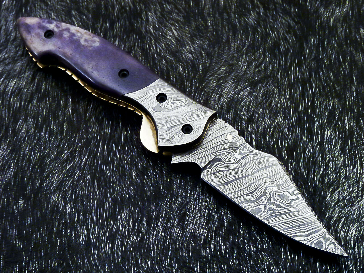 Damascus Pocket Folding Knife – Stained Camel Bone | Liner Lock | HS-1123