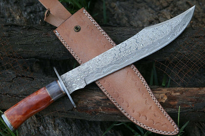 HS-308 Custom Hunting Bowie Knife, Damascus Steel Fixed Blade Bowie Knife