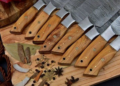 HS-150 HAND FORGED DAMASCUS STEEL CHEF KITCHEN KNIFE SET WITH WOOD HANDLE + SHEATH