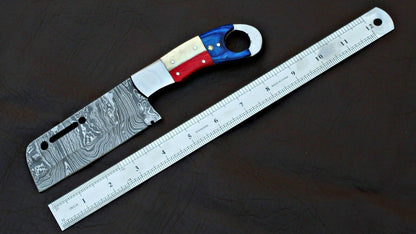 HS-573 CUSTOM HANDMADE DAMASCUS STEEL HUNTING CAMP CLEAVER KNIFE
