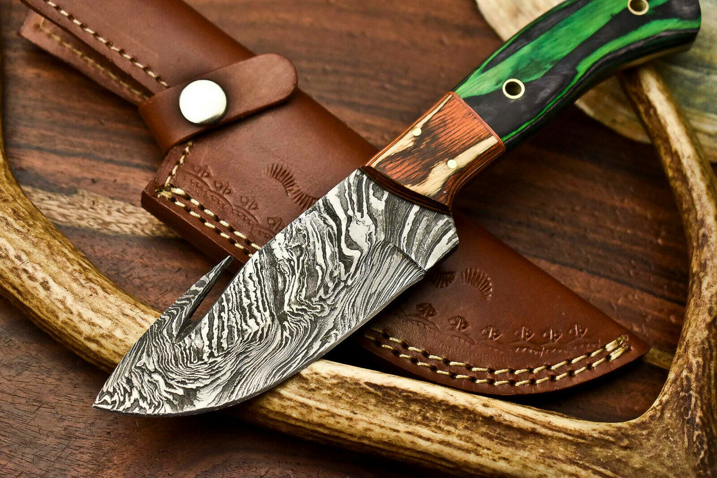 HS-601 Handmade Damascus Skinning Blade Camping Full Tang Knife