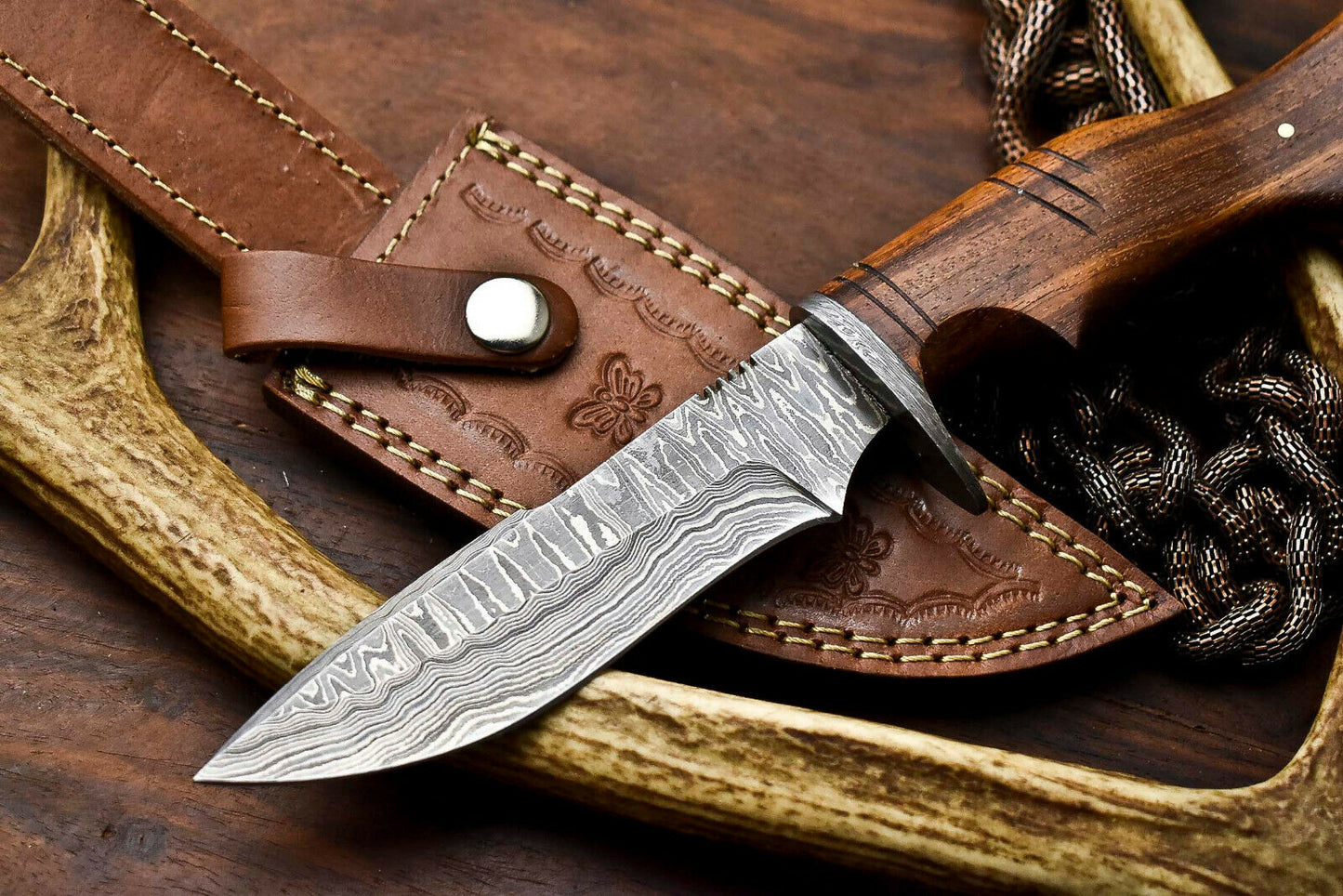 HS-408 | Custom Handmade Awesome Wood Handle Damascus Steel Hunting Knife - Great Price