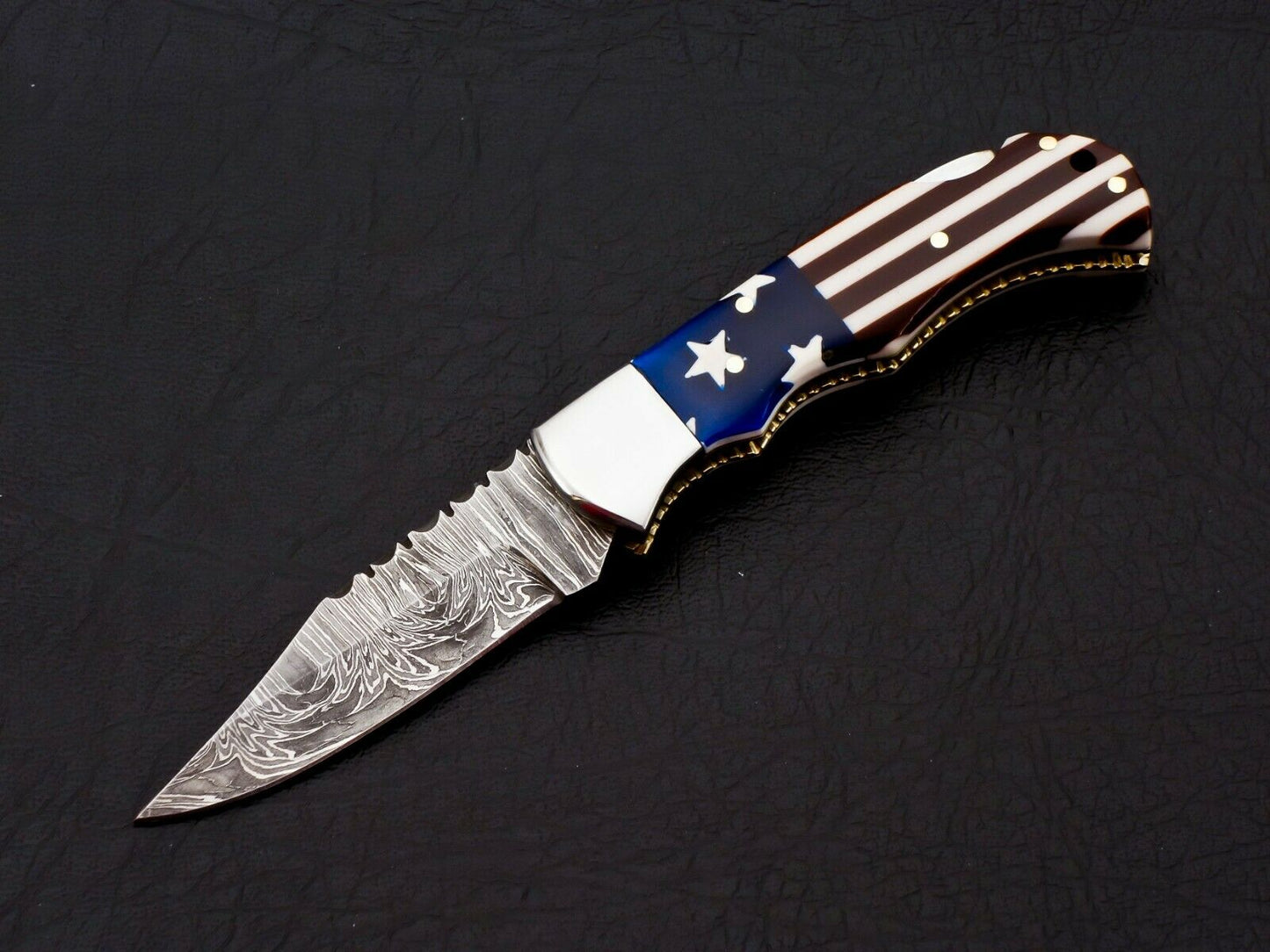 HS-1117 Rare Custom Hand Forged Damascus Steel Back Lock Resin Handle Knife