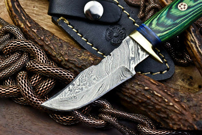HS-711 Custom Handmade Damascus Steel Skinner Knife - Beautiful Hard Wood Handle
