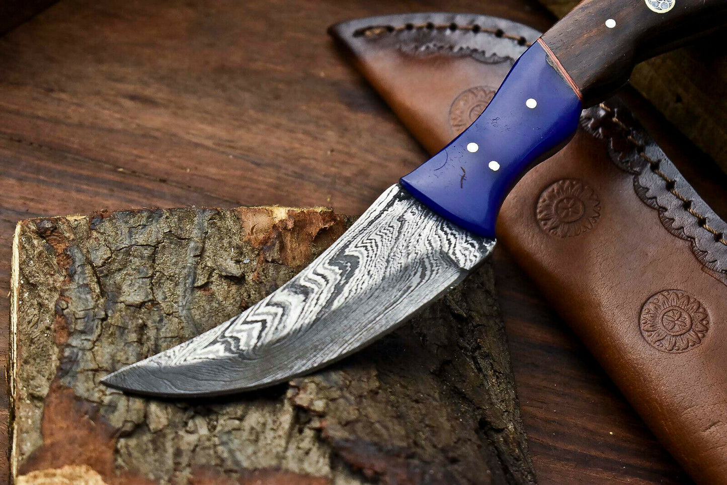 HS-655 Custom Handmade Damascus Hunting Skinning Blade Hunter Camping Full Tang Knife