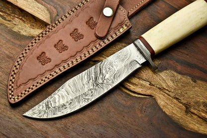 HS-320 Custom Hand Made Damascus Steel Blade Bowie Hunting Knife | CAMEL BONE