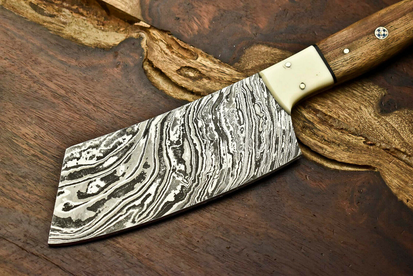 HS-269 Hand Made Damascus Steel Blade Chopper Cleaver Knife Full Tang Knife | Hard Wood
