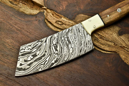 HS-269 Hand Made Damascus Steel Blade Chopper Cleaver Knife Full Tang Knife | Hard Wood
