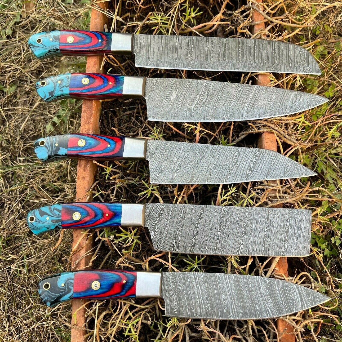 HS-131 '' Hand Forged Damascus Steel Hunting Chef Kitchen Knife Set W/ Sheath