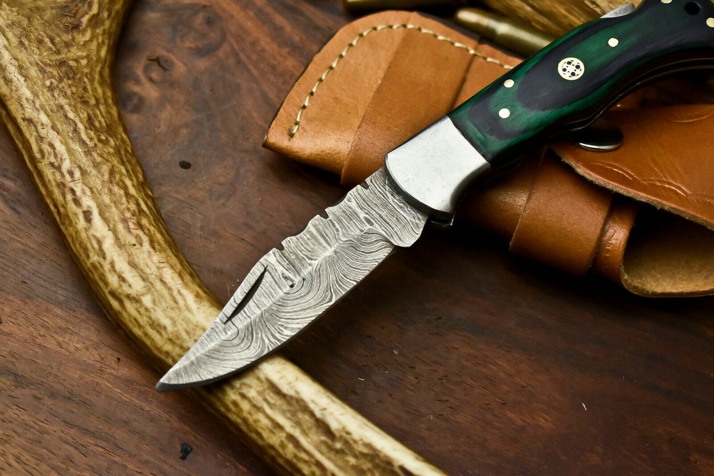 HS-1126 '' Hand Made Damascus Steel Blade Back Lock Folding Knife