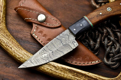 HS-695 Custom Handmade Damascus Steel Skinner Knife - Beautiful Hard Wood Handle