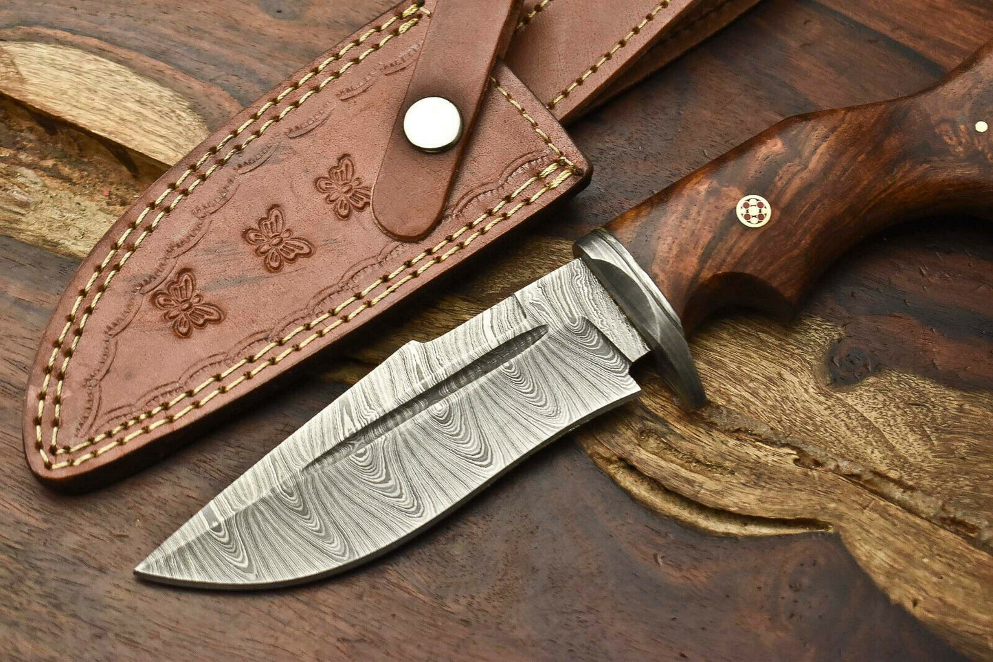 HS-394 '' Handmade Damascus Steel Blade Hunting Knife | Walnut Wood