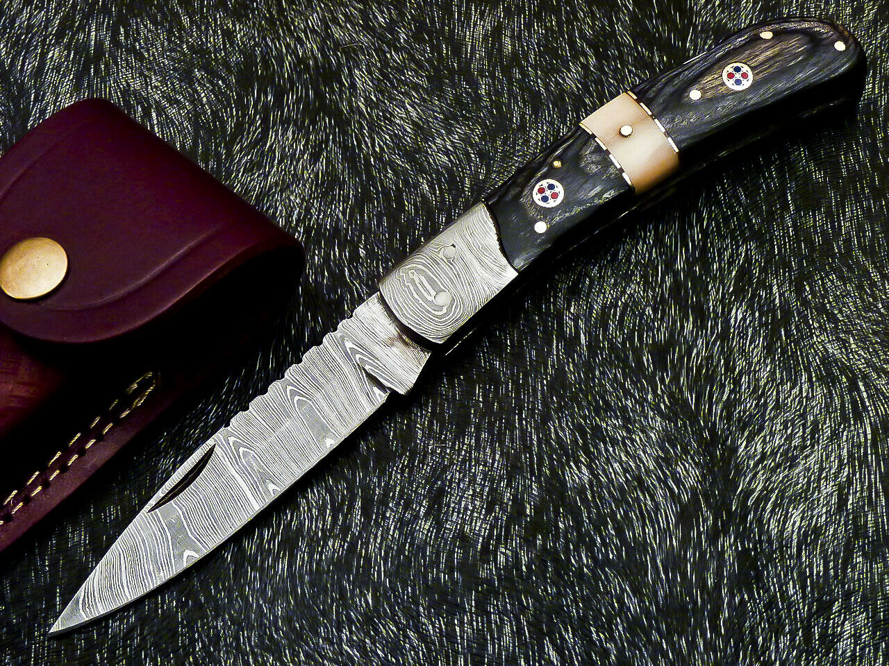 HS-1120 '' CUSTOM HANDMADE DAMASCUS BLADE POCKET FOLDING KNIFE - HARD WOOD HANDLE