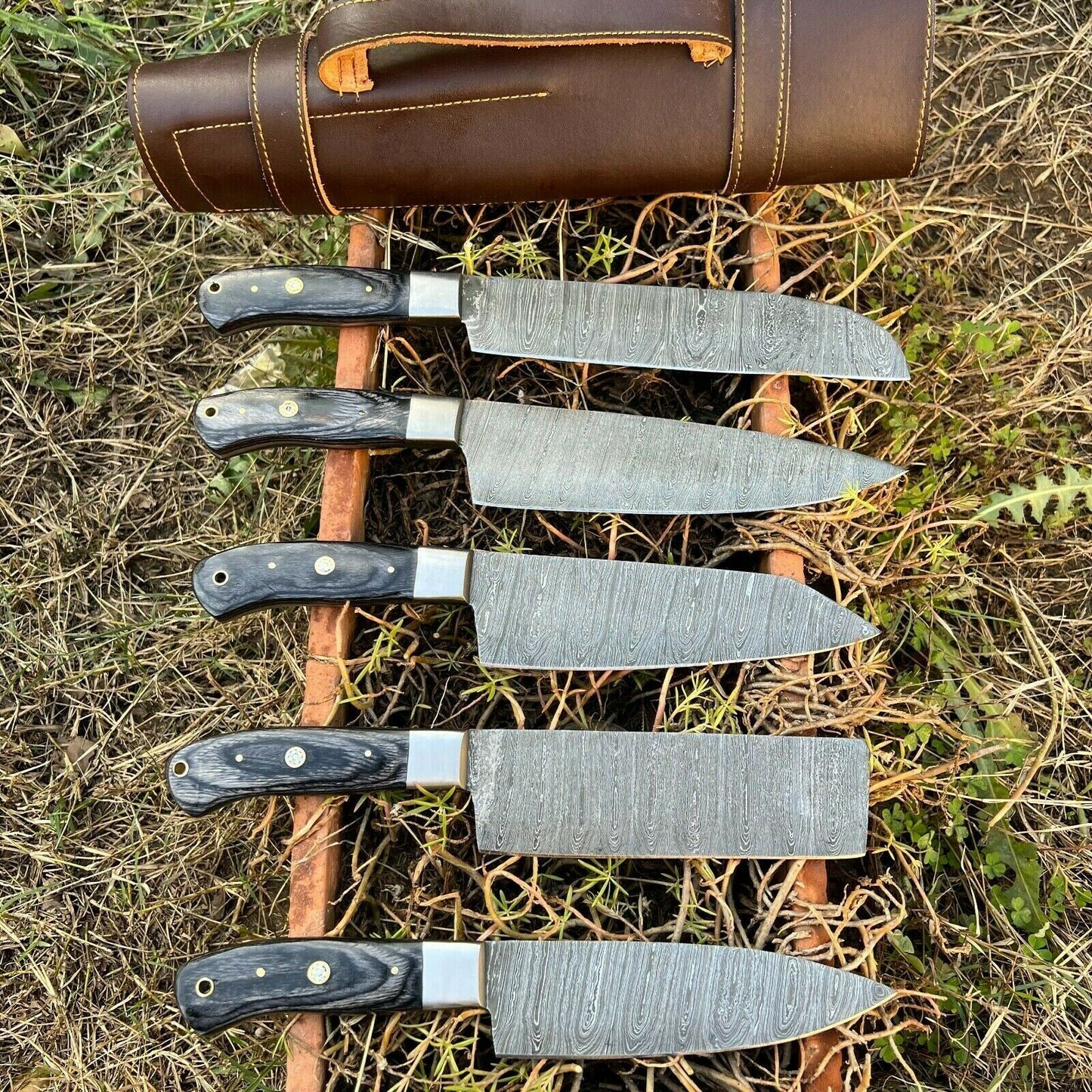 HS-132 '' Hand Forged Damascus Steel Hunting Chef Set Kitchen Knife W/ Sheath