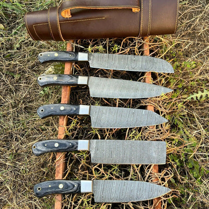 HS-132 '' Hand Forged Damascus Steel Hunting Chef Set Kitchen Knife W/ Sheath