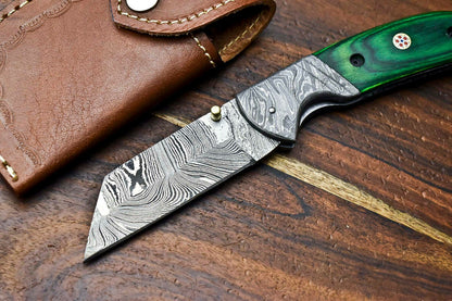 Custom Handmade Damascus Steel Blade Liner-Lock Pocket Folding Knife| HARD WOOD