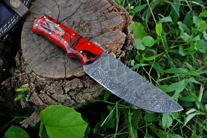 HS-371 '' Handmade Damascus Fix Blade Hunting Skinner Camping Knife Resin Handle
