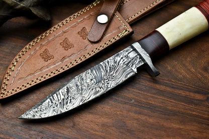 HS-319 Custom Hand Made Damascus Steel Blade Bowie Hunting Knife | CAMEL BONE