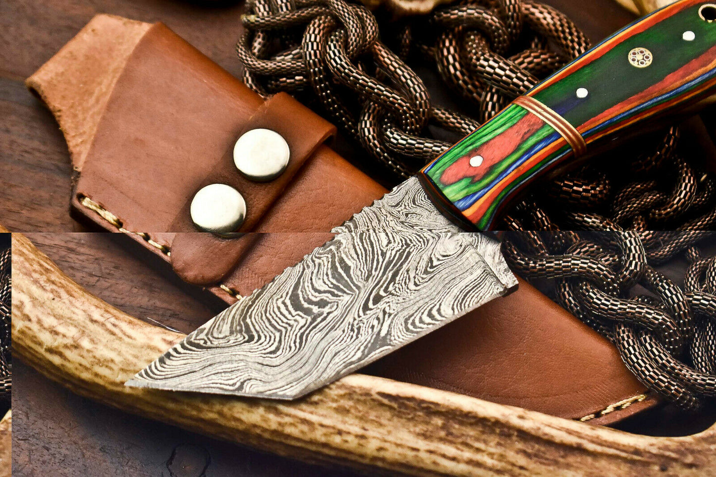 HS-615 Handmade Damascus Skinning Blade Camping Full Tang Knife