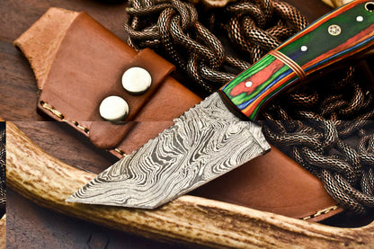 HS-615 Handmade Damascus Skinning Blade Camping Full Tang Knife