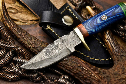 HS-713 Custom Handmade Awesome Hard Wood Handle Damascus Steel Skinner Knife With Best Price
