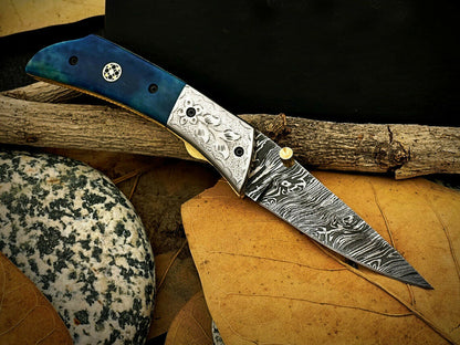 Damascus Steel Pocket Folding Knife – Liner Lock | HS-1114