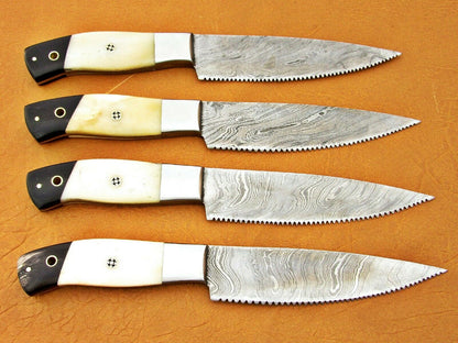 HS-192 Custom Handmade Damascus Kitchen Knives With Camel Bone & Buffalo Horn Hanlde