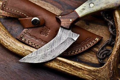 HS-406 | Custom Handmade Awesome Camel Bone Handle Damascus Steel Hunting Knife - Great Price