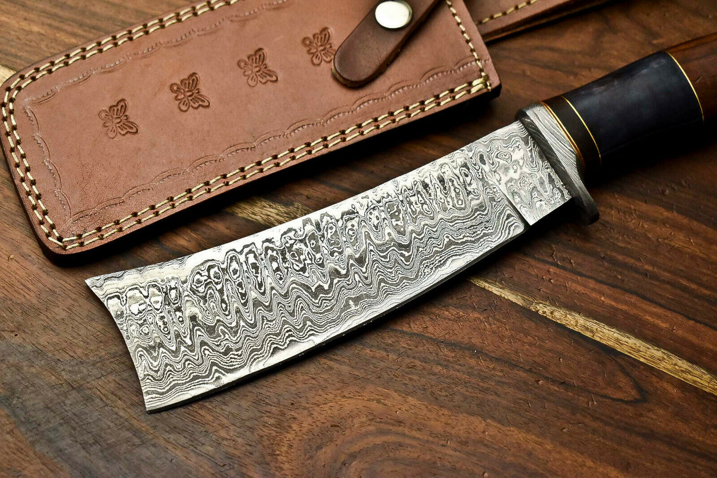 HS-315 Custom Hand Made Damascus Steel Blade Bowie Hunting Knife | CAMEL BONE