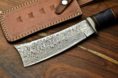 HS-315 Custom Hand Made Damascus Steel Blade Bowie Hunting Knife | CAMEL BONE