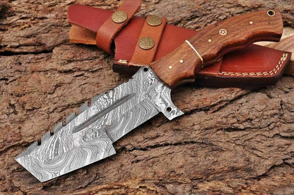 HS-938  Custom Handmade Damascus Steel Tracker Knife With Rose Wood Handle