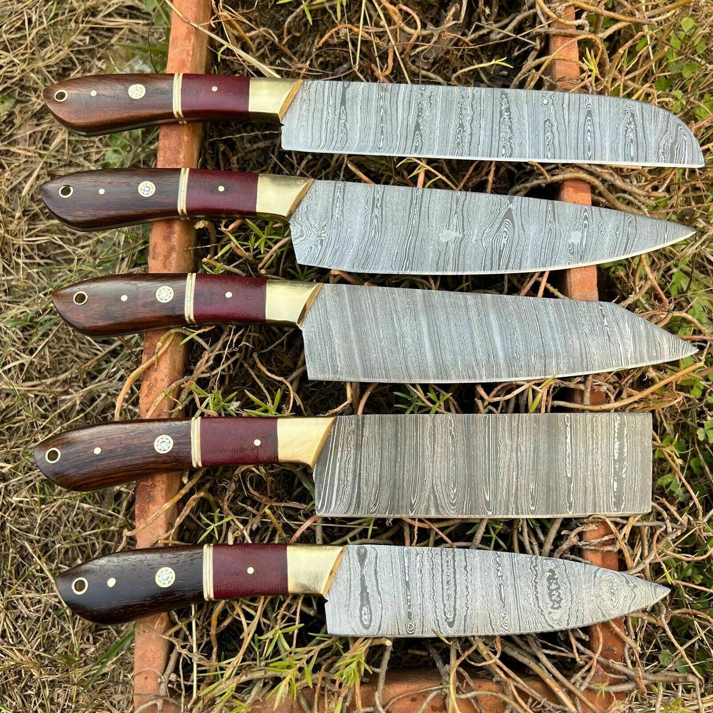 HS-128 '' Hand Forged Damascus Steel Hunting Chef Kitchen Knife Set W/ Sheath